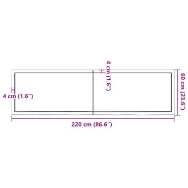 vidaXL Επιφάνεια Τραπεζιού Σκούρο Καφέ 220x60x(2-6)cm Επεξ. Μασίφ Δρυς 1 τεμ.