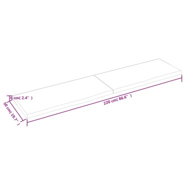 vidaXL Επιφάνεια Τραπεζιού Σκούρο Καφέ 220x50x(2-6)cm Επεξ. Μασίφ Δρυς 1 τεμ.