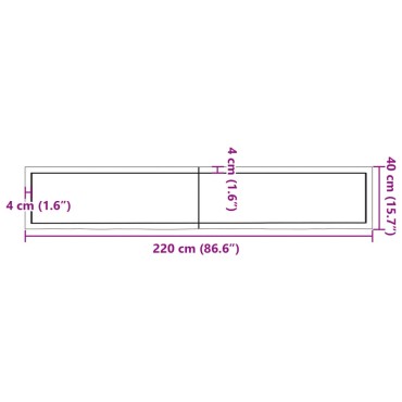 vidaXL Επιφάνεια Τραπεζιού Σκούρο Καφέ 220x40x(2-6)cm Επεξ. Μασίφ Δρυς 1 τεμ.