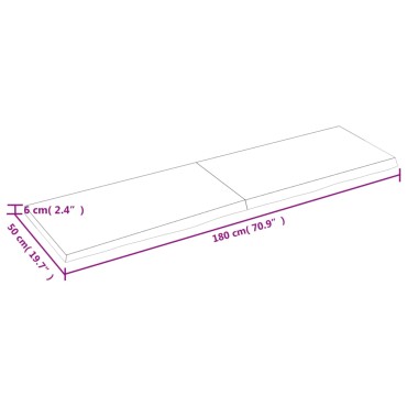 vidaXL Επιφάνεια Τραπεζιού Σκούρο Καφέ 180x50x(2-6)cm Επεξ. Μασίφ Δρυς 1 τεμ.