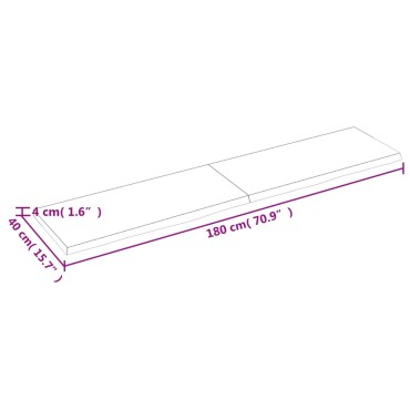 vidaXL Επιφάνεια Τραπεζιού Σκούρο Καφέ 180x40x(2-4)cm Επεξ. Μασίφ Δρυς 1 τεμ.