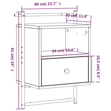 vidaXL Κομοδίνο Επιτοίχιο Γκρι Sonoma 40x30x61cm από Επεξεργ. Ξύλο 1 τεμ.