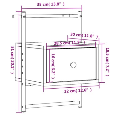 vidaXL Κομοδίνο Επιτοίχιο Καπνιστή Δρυς 35x30x51cm από Επεξεργ. Ξύλο 1 τεμ.