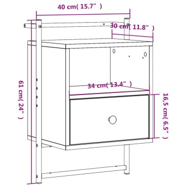 vidaXL Κομοδίνα Επιτοίχια 2 τεμ. Καπνιστή Δρυς 40x30x61cm Επεξ. Ξύλο