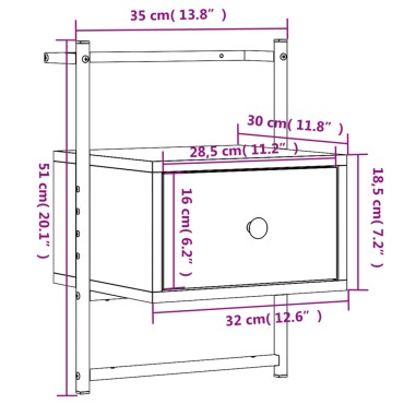 vidaXL Κομοδίνο Επιτοίχιο Μαύρο 35x30x51cm από Επεξεργ. Ξύλο 1 τεμ.