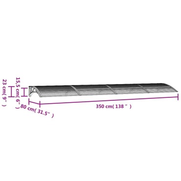 vidaXL Στέγαστρο Πόρτας Γκρι & Διαφανές 350 x 75 εκ. από Πολυκαρβονικό