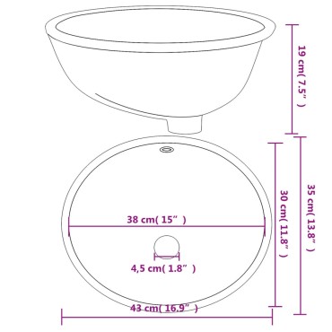 vidaXL Νιπτήρας Μπάνιου Οβάλ Λευκός 43 x 35 x 19 εκ. Κεραμικός