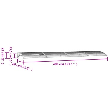 vidaXL Στέγαστρο Πόρτας Γκρι & Διαφανές 400 x 75 εκ. από Πολυκαρβονικό