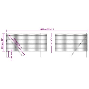 vidaXL Συρματόπλεγμα Περίφραξης Ανθρακί 1,1x10 μ. Γαλβανισμένο Ατσάλι