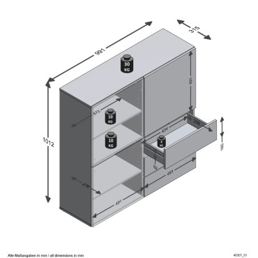FMD Ντουλάπι με 3 Συρτάρια και 3 Πόρτες Μπλε 99x31,5x101,2cm