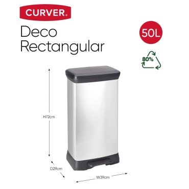 Curver Κάδος Απορριμάτων με Πεντάλ Deco Ασημί 50 Λίτρων