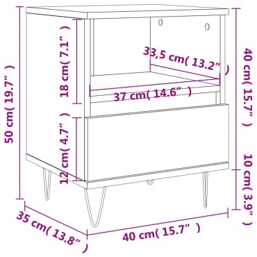 vidaXL Κομοδίνο Καπνιστή Δρυς 40x35x50cm από Επεξεργ. Ξύλο 1 τεμ.