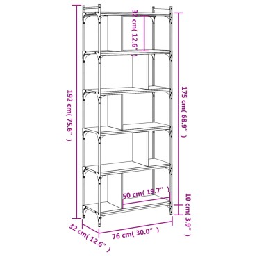 vidaXL Βιβλιοθήκη 6 Επιπέδων Καπνιστή Δρυς 76x32x192cm Επεξ. Ξύλο 1 τεμ.