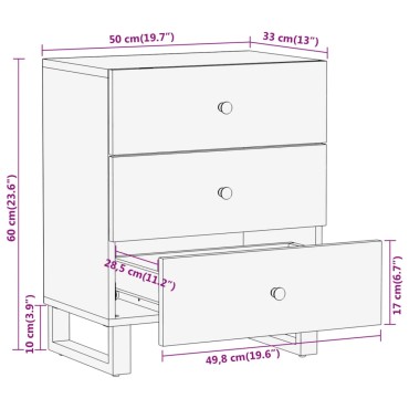 vidaXL Κομοδίνο Καφέ και Μαύρο 50x33x60cm από Μασίφ Ξύλο Μάνγκο 1 τεμ.