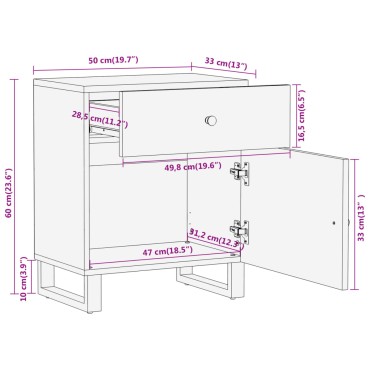 vidaXL Κομοδίνο Καφέ και Μαύρο 50x33x60cm από Μασίφ Ξύλο Μάνγκο 1 τεμ.