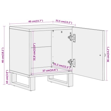 vidaXL Κομοδίνο Καφέ και Μαύρο από Μασίφ Ξύλο Μάνγκο 40x33,5x46cm 1 τεμ.