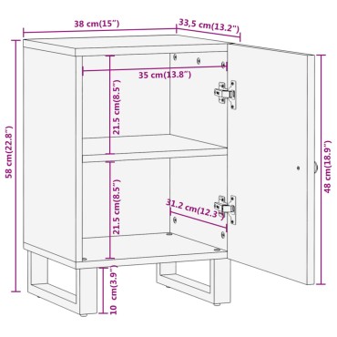 vidaXL Ντουλάπι Μπάνιου Καφέ/Μαύρο 38x33,5x58cm Μασίφ Ξύλο Μάνγκο 1 τεμ.