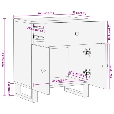 vidaXL Κομοδίνο Καφέ και Μαύρο 50x33x60cm από Μασίφ Ξύλο Μάνγκο 1 τεμ.