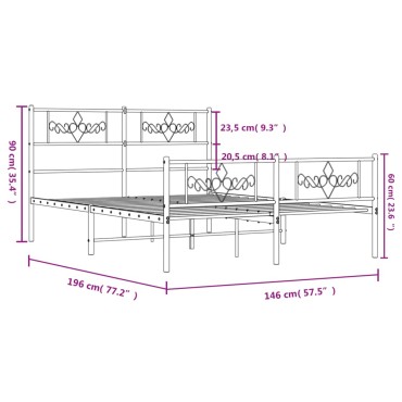 vidaXL Πλαίσιο Κρεβατιού με Κεφαλάρι&Ποδαρικό Λευκό 140x190cm Μέταλλο 1 τεμ. - Μονό