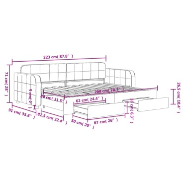 vidaXL Καναπές Κρεβάτι Συρόμενος Μαύρος 80x200cm Βελούδινος Συρτάρια 1 τεμ. - Μονό