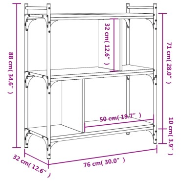 vidaXL Βιβλιοθήκη 3 Επιπέδων Καπνιστή Δρυς 76x32x88cm Επεξ. Ξύλο 1 τεμ.