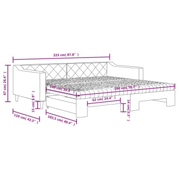 vidaXL Καναπές Κρεβάτι Συρόμενος Αν. Γκρι 100x200cm Ύφασμα Στρώματα 1 τεμ. - Μονό