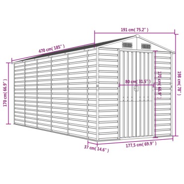 vidaXL Αποθήκη Κήπου Καφέ 191x470x198 εκ. Γαλβανισμένο Ατσάλι