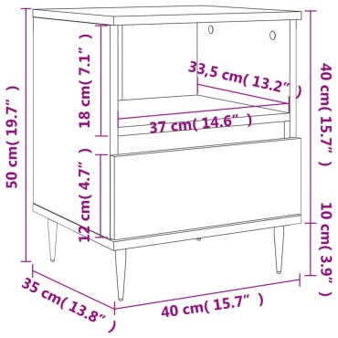 vidaXL Κομοδίνα 2 τεμ. Γκρι Σκυροδέματος 40x35x50cm Επεξεργ. Ξύλο