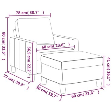 vidaXL Πολυθρόνα Γκρι Συνθετικό δέρμα με Υποπόδιο 78x77x80cm 1 τεμ. Γωνιακός