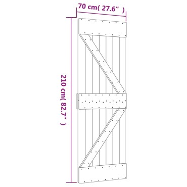 vidaXL Συρόμενη Μεσόπορτα με Μηχανισμό 70 x 210 εκ. Μασίφ Ξύλο Πεύκου