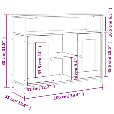 vidaXL Συρταριέρα Καφέ Δρυς 100x35x80cm από Επεξεργασμένο Ξύλο 1 τεμ.