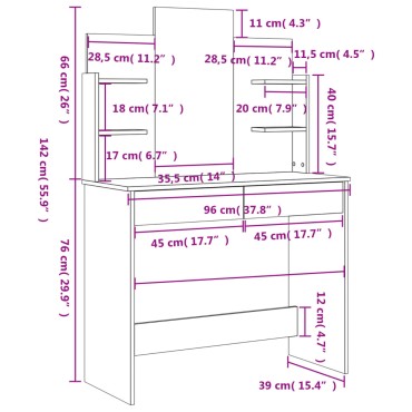 vidaXL Μπουντουάρ με Καθρέφτη Λευκό 96x39x142cm 1 τεμ.