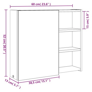 vidaXL Καθρέφτης Μπάνιου με Ντουλάπι & LED Χρώμα Δρυός 60x13x52cm 1 τεμ.
