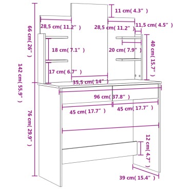 vidaXL Μπουντουάρ με Καθρέφτη Μαύρο 96x39x142cm 1 τεμ.