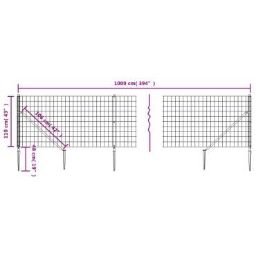 vidaXL Συρματόπλεγμα Περίφραξης Ανθρακί 1,1 x 10 μ. με Καρφωτές Βάσεις