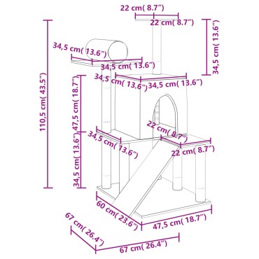 vidaXL Γατόδεντρο Κρεμ 110,5 εκ. με Στύλους Ξυσίματος από Σιζάλ