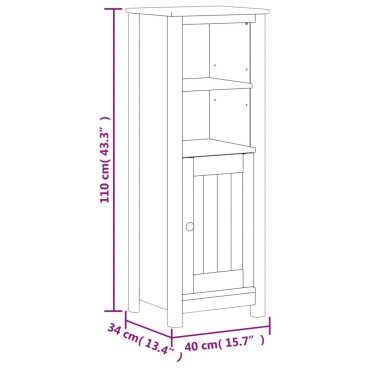 vidaXL Ντουλάπι Μπάνιου BERG Λευκό 40x34x110cm Μασίφ Ξύλο Πεύκου