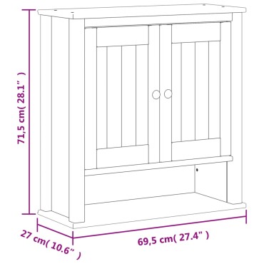 vidaXL Ντουλάπι Μπάνιου Επιτοίχιο BERG Λευκό 69,5x27x71,5cm Μασίφ Ξύλο