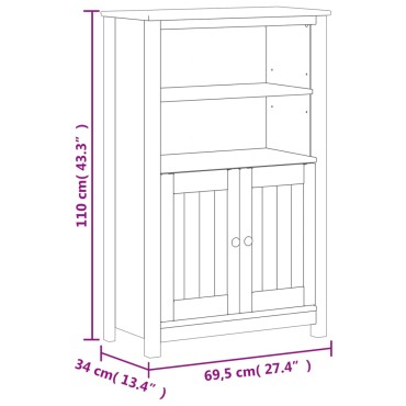 vidaXL Ντουλάπι Μπάνιου BERG Λευκό 69,5x34x110cm Μασίφ Ξύλο Πεύκου