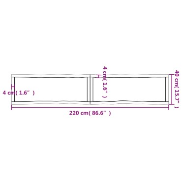 vidaXL Επιφάνεια Τραπεζιού 220x40x(2-4)cm Ακατέργαστο Μασίφ Ξύλο 1 τεμ.