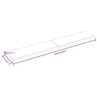 vidaXL Επιφάνεια Τραπεζιού 220x40x(2-4)cm Ακατέργαστο Μασίφ Ξύλο 1 τεμ.