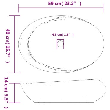 vidaXL Νιπτήρας Οβάλ Γκρι και Μαύρος 59 x 40 x 14 εκ. Κεραμικός