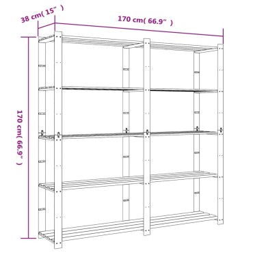 vidaXL Ραφιέρα με 5 Ράφια Καφέ 170 x 38 x 170 εκ. Μασίφ Ξύλο Πεύκου