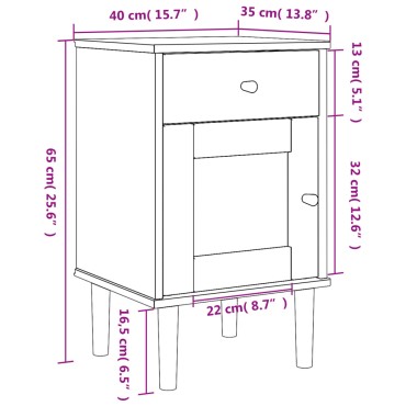 vidaXL Κομοδίνο SENJA Μαύρο Όψη Ρατάν 40x35x65cm από Μασίφ Ξύλο Πεύκου 1 τεμ.