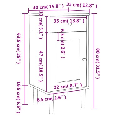 vidaXL Κομοδίνο SENJA Λευκό Όψη Ρατάν 40x35x80cm από Μασίφ Ξύλο Πεύκου 1 τεμ.