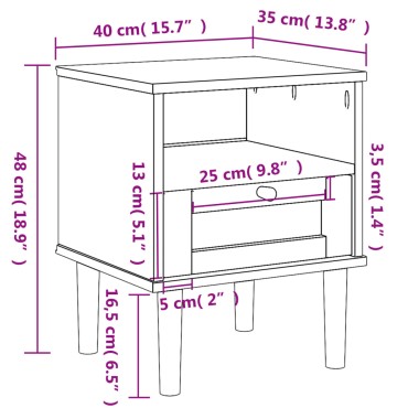 vidaXL Κομοδίνο SENJA Λευκό Όψη Ρατάν 40x35x48cm από Μασίφ Ξύλο Πεύκου 1 τεμ.