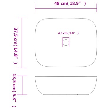 vidaXL Νιπτήρας Ορθογώνιος Μαύρος 48 x 37,5 x 13,5 εκ. Κεραμικός