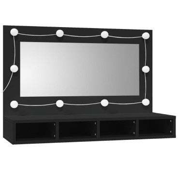 vidaXL Έπιπλο Καθρέφτη με LED Μαύρο 90x31,5x62cm 1 τεμ.