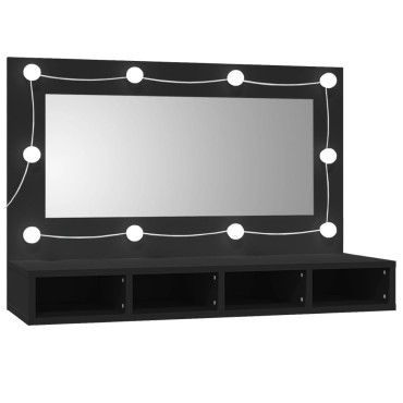 vidaXL Έπιπλο Καθρέφτη με LED Μαύρο 90x31,5x62cm 1 τεμ.
