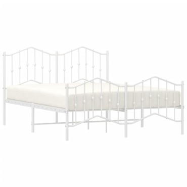 vidaXL Πλαίσιο Κρεβατιού με Κεφαλάρι/Ποδαρικό Λευκό 150x200cm Μέταλλο 1 τεμ. - Διπλό